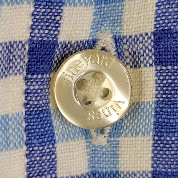 Vineyard Vines Shirt Mens Small Blue Gingham Check Linen Classic Fit Tucker - Picture 5 of 8